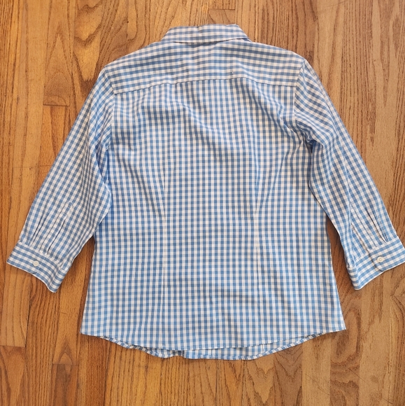 LL Bean Wrinkle-Free Button-Up Plaid Blouse with 3/4 Sleeves 100% Cotton Medium - Picture 6 of 6